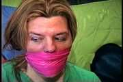 38 Yr OLD SOCIAL WORKER GETS HANDGAGGED, MOUTH STUFFED, CLEAVE GAGGED, TIED WITH RAWHIDE, WRITES RANSOM NOTE, WRAP BONDAGE TAPE GAGGED AND GAG TALKS 