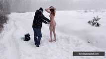 Naked barefoot Greta is tightly bound in snow - Part 1