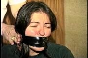 FIRST GRADE LATINA SCHOOL TEACHER IS WRAP GAGGED WITH SEMI CLEAR BROWN PACKAGING TAPE, BLACK ELECTRICAL TAPE, SILVER DUCT TAPE & MOUTH STUFFED WITH RAG (D69-4)