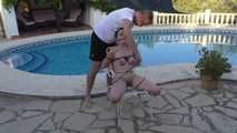 Submissiv British teen tied up next to the pool 