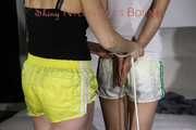 Watching Sandra and Sophie tying and bounding themselves and eachother both wearing sexy shiny nylon shorts and tops (Pics)