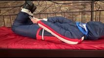 Mara tied, gagged and hooded on a princess bed wearing sexy oldschool downwear (Video)