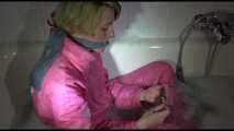 Get 2 long Archive Videos with Sonja bound and gagged in the bathroom in her shiny nylon Downwear