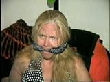 38 Yr OLD LESBIAN CASHIER TAPES UP, STUFFS HER MOUTH WITH SMELLY NYLON STOCKINGS, CLEAVE GAGS & HANDCUFFS HERSELF (D46-3)