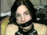  24 YR OLD GERMAN GIRL GRETCHEN IS WRAP TAPE GAGGED, BALL-TIED TOE-TIED & BLINDFOLDED (D45-9)