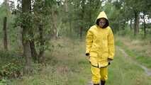 Miss Petra goes for a walk in friesennerz, yellow rain dungarees and rubber boots (looped version)