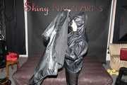 Watching sexy Sandra putting on several layers of shiny nylon rainwear including hoods and enjoy the feeling (Pics)