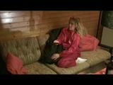 Sophie enjoying herself on holiday on a sofa wearing supersexy red rainwear (Video)