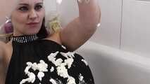 Busty Fabienne messing with whipped cream in the bathtub - Part 1 of 2