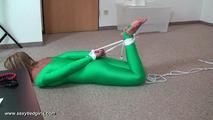 Janet tied up in a Lycra catsuit