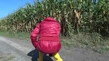 Watch Chloe taking a walk with her shiny nylon Downjacket