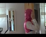 Mara dressing her up with a new supersexy shiny nylon bib oberall and a rain jacket (Video) 