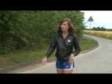 Watching sexy ALINA wearing a sexy shiny nylon shorts and a shiny nylon rain jacket during her jogging workout (Video)