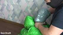 Green sleeping bag bondage and breathplay