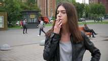 Girl from Moskow street is smoking cork Marlboro