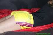 Watch Pia in her special yellow shiny nylon Shorts