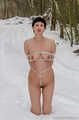 Naked barefoot Claudia tied up in cold winter snow