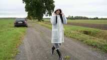 Miss Amira in Lepper nylon rain gear and transparent rain suit with Ilse Jacobsen coat