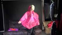 Watching sexy Courtney putting on several shiny nylon rain capes including hoods over a black shiny nylon rain pants (Video)