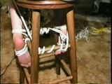 18 YR OLD LATINA CUTIE IS BAREFOOT, TIED TO STOOL, TIT-TIED, CROTCH-ROPED, HANDGAGGED & BALL-GAGGED (D47-1)