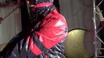 Sexy Pia being tied and gagged on a chair wearing sexy shiny nylon rainwear (Video)