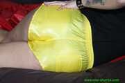 Watch Pia in her special yellow shiny nylon Shorts