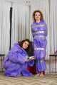 Terry and Vanessa - Terry in raincoat is taped and teased by Vanessa