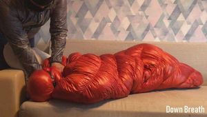 Shiny down sleeping bag fetish and breathplay