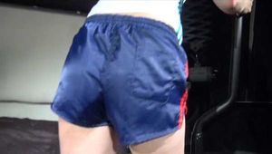 SEXY PIA during her workout with barbells wearing sexy shiny nylon shorts and a top (Video)