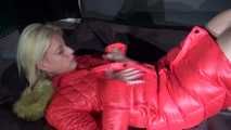 Watching sexy Pia puttng on a special red down jacket (Video)