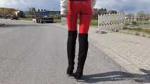 Red Vinyl Leggings and Overknees, 5th part