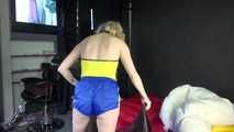 *** Sexy MIA wearing a blue shiny nylon shorts and a yellow top during changing the cloths on her bed  (Video)***
