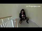 037001 Carmen Pees On Her Friend's Staircase