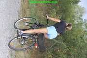 Watch Sandra riding her bike enjoying her shiny nylon shorts