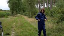 Miss Petra goes for a walk in Farmerrain jacket,  rain dungarees and rubber boots