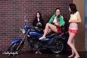 Lucky, Nelly, Xenia - Trio posed on motorbike