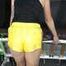 Watch Pia in her special yellow shiny nylon Shorts