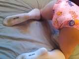 I’m wearing a Tena diaper, cute PVC pants and dirty knee socks