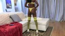 Yellow Bra-Panties-Thigh High Stockings