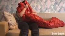 Shiny down sleeping bag fetish and breathplay