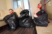 Merida & Hannah - Trash bag cleaning with bondage and packing