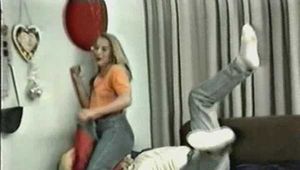 Vintage video 136: Punishment of the burglar (part 1, wrestling in jeans)