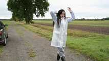 Miss Amira in Lepper nylon rain gear and transparent rain suit with Ilse Jacobsen coat