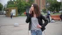 Girl from Moskow street is smoking cork Marlboro