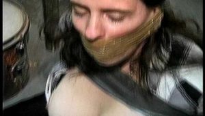 25 YEAR OLD SINGLE MOM IS WRAP TAPE GAGGED, DUCT TAPE BALL-TIED, BAREFOOT, TOE-TIED, GAG-TALKING AND EXPOSED TITS (D75-17)