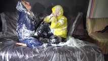 Sexy Sandra and Stella both wearing shiny nylon rainwear playing with shaving cream and eachother (Video)