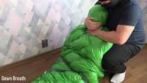 Green sleeping bag bondage and breathplay