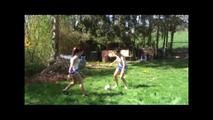 Jill and a friend of her playing soccer wearing sexy shiny ynlon shorts and a top (Video)