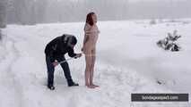 Naked barefoot Greta is tightly bound in snow - Part 1