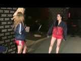 ***HOT HOt HOT*** Jenny and Petra wearing sexy shiny nylon shorts and tops posing and exploring the club (Video)
